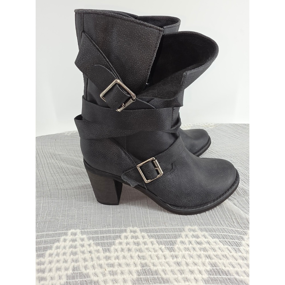 Jeffrey Campbell Ibiza Last Black Pebbled Leather Buckle Moto Boots Womens 7.5